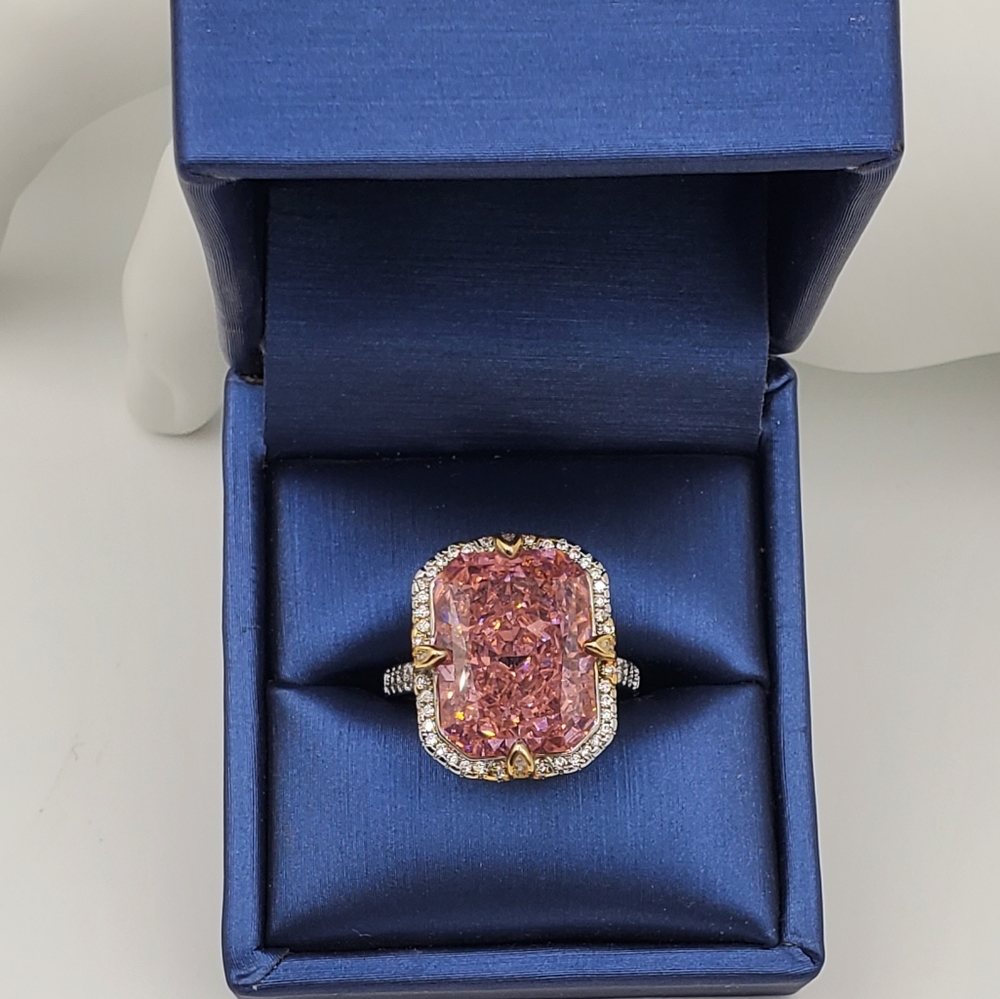 15CTW+ High Carbon Crushed Ice Radiant Lab Sapphire High Quality Czs S925 Ring - Picture 15 of 17